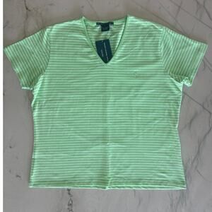 NWT Ralph Lauren Sport Striped V Neck T Shirt Pony Logo, Ice Green Size Women XL
